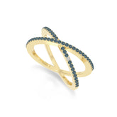natural london blue topaz criss cross band rings in yellow gold vermeil